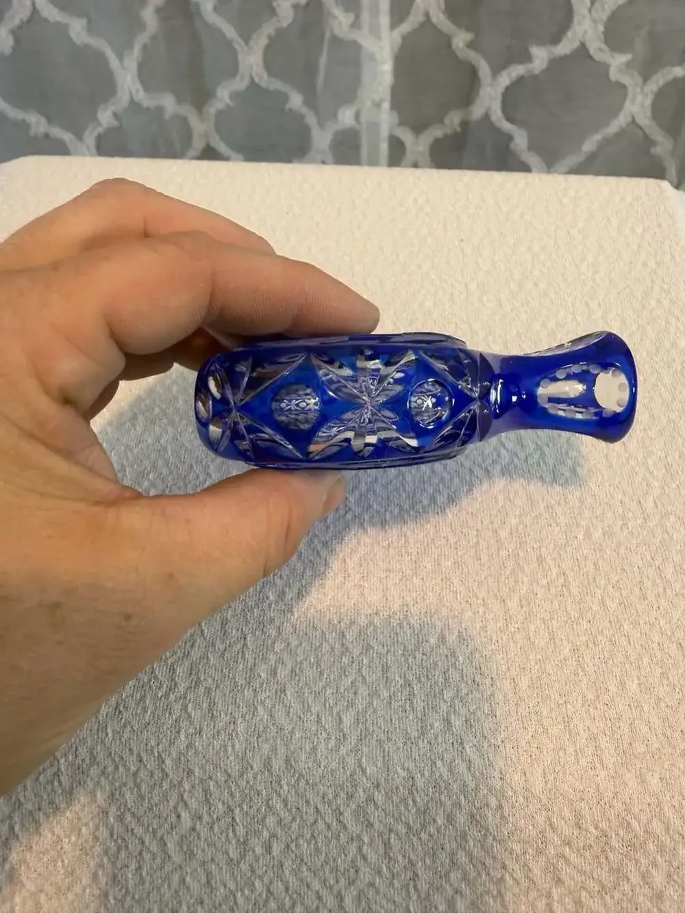 Bavarian Cobalt Blue Cut-to-Clear Small Crystal Bottle
